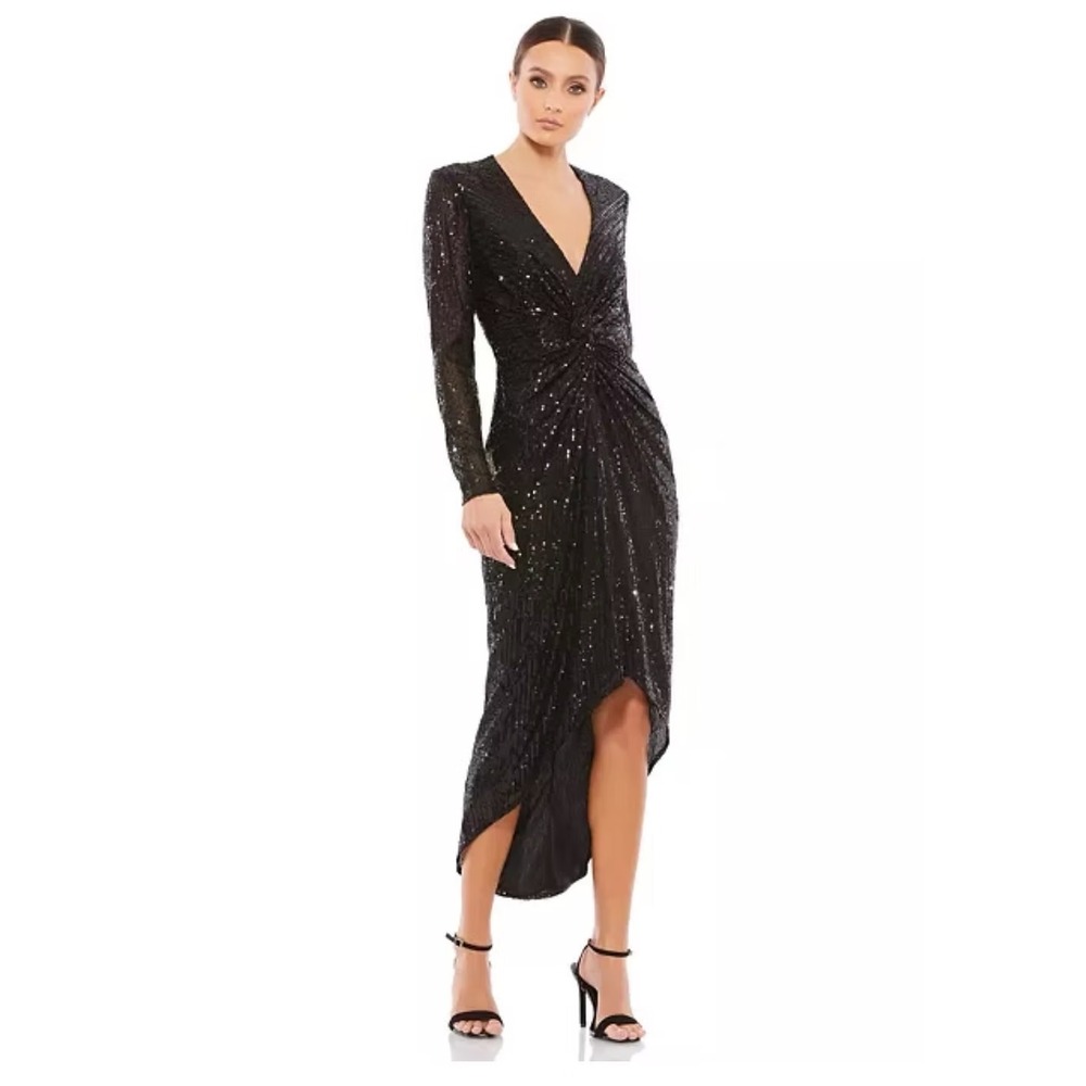 NWT Mac Duggal Sequin Knotted High Low Midi Dress / Size 10 / MSRP $298!